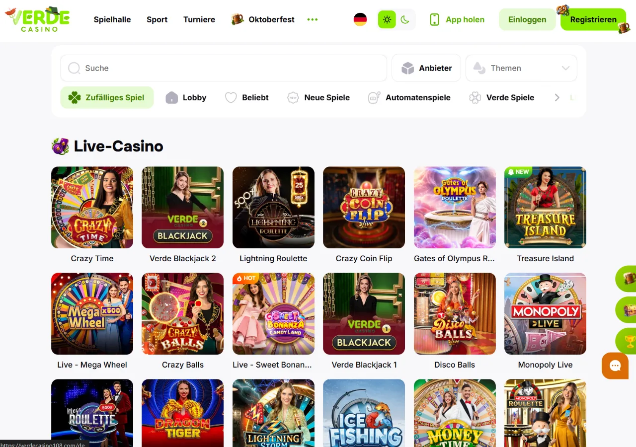 VerdeCasino Live-Casino-Übersicht